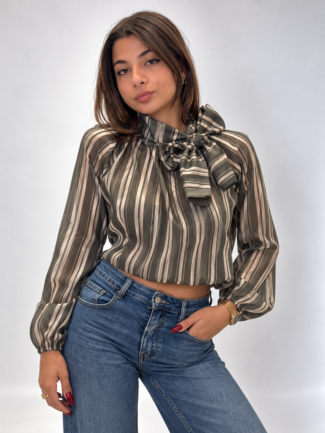 Camicia Line Verde e Beige